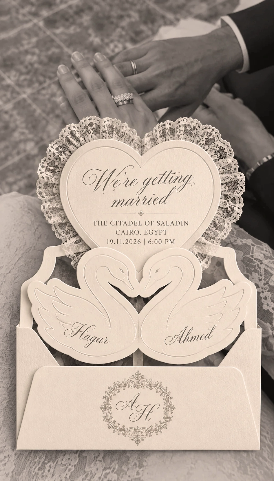 We're getting married: Hagar and Ahmed, The Citadel of Saladin, Cairo, November 19 2026 at 6 PM